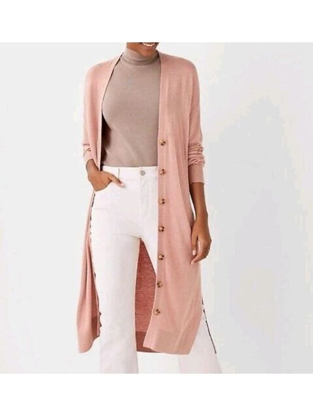Ann Taylor Women's M Pink Maxi Long Cardigan Sweater Button Up NWT - Picture 1 of 8
